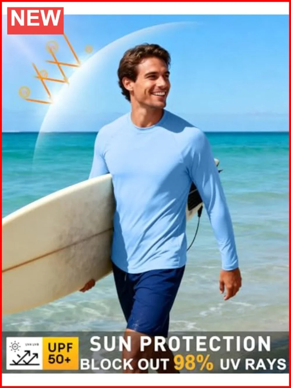 UPF 50+ Long Sleeve Sun Protection Shirts for Men, Quick Dry Rash Guard Set of 3